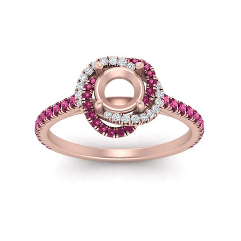 Semi Mount Flower Halo Round Engagement Ring