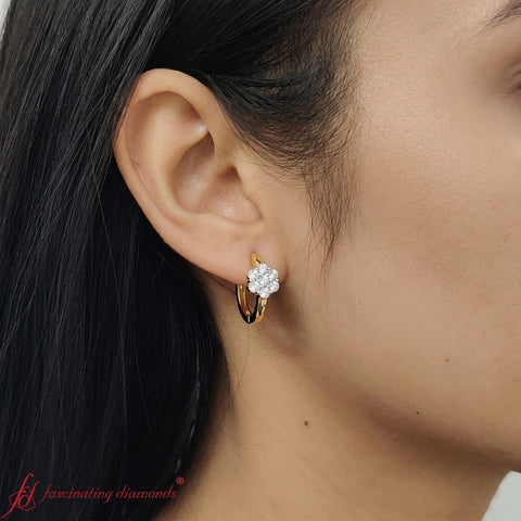 Flower Small 2 Tone Hoop Huggie Earrings
