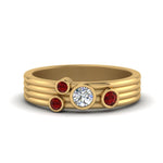 Load image into Gallery viewer, four-stone-diamond-asymmetrical-band-with-ruby-in-yellow-gold-FD9098BGRUDR-NL-YG
