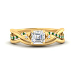 Load image into Gallery viewer, french-pave-asscher-contour-emerald-wedding-band-in-yellow-gold-FD9986B1ASGEMGR-NL-YG

