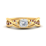 Load image into Gallery viewer, french-pave-asscher-contour-ruby-wedding-band-in-yellow-gold-FD9986B1ASGRUDR-NL-YG