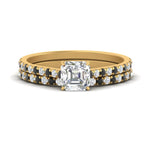 Load image into Gallery viewer, french-pave-asscher-petite-black-diamond-wedding-ring-set-in-FD9918ASGBLACKANGLE3-NL-YG-B1
