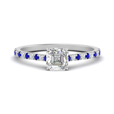 French Pave Asscher Diamond Cathedral Engagement Ring