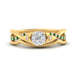 Load image into Gallery viewer, french-pave-cushion-contour-emerald-wedding-band-in-yellow-gold-FD-9986B1CUGEMGR-NL-YG
