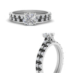Load image into Gallery viewer, french-pave-cushion-petite-black-diamond-wedding-ring-set-in-FD9918CUGBLACKANGLE3-NL-WG-B1
