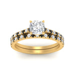 Load image into Gallery viewer, french-pave-cushion-petite-black-diamond-wedding-ring-set-in-FD9918CUGBLACKANGLE3-NL-YG-B1
