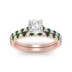 Load image into Gallery viewer, french-pave-cushion-petite-emerald-wedding-ring-set-in-FD9918CUGEMGRANGLE3-NL-RG-B1
