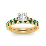 Load image into Gallery viewer, french-pave-cushion-petite-emerald-wedding-ring-set-in-FD9918CUGEMGRANGLE3-NL-YG-B1
