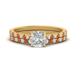Load image into Gallery viewer, french-pave-cushion-petite-orange-sapphire-wedding-ring-set-in-FD9918CUGSAORANGLE3-NL-YG-B1
