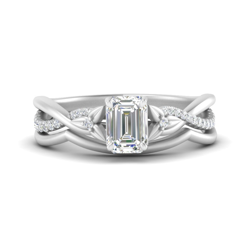 Emerald Cut Daisy Twisted Bridal Ring Set