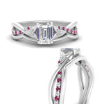 Load image into Gallery viewer, french-pave-emerald-cut-contour-pink-sapphire-wedding-band-in-white-gold-FD9986B1EMGSADRPI-NL-WG
