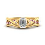 Load image into Gallery viewer, french-pave-emerald-cut-contour-pink-sapphire-wedding-band-in-yellow-gold-FD9986B1EMGSADRPI-NL-YG

