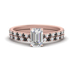 Load image into Gallery viewer, french-pave-emerald-cut-petite-black-diamond-wedding-ring-set-in-FD9918EMGBLACKANGLE3-NL-RG-B1
