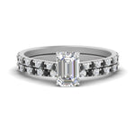 Load image into Gallery viewer, french-pave-emerald-cut-petite-black-diamond-wedding-ring-set-in-FD9918EMGBLACKANGLE3-NL-WG-B1
