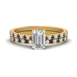 Load image into Gallery viewer, french-pave-emerald-cut-petite-black-diamond-wedding-ring-set-in-FD9918EMGBLACKANGLE3-NL-YG-B1
