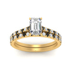 Load image into Gallery viewer, french-pave-emerald-cut-petite-black-diamond-wedding-ring-set-in-FD9918EMGBLACKANGLE3-NL-YG-B1
