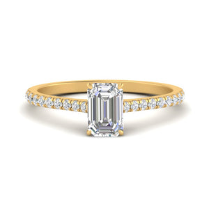 French Pave Emerald Cut Cathedral Engagement Ring