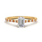 Load image into Gallery viewer, french-pave-emerald-cut-petite-orange-sapphire-engagement-ring-in-FD9918EMRGSAORANGLE3-NL-YG