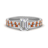 Load image into Gallery viewer, french-pave-emerald-cut-petite-orange-sapphire-wedding-ring-set-in-FD9918EMGSAORANGLE3-NL-WG-B1