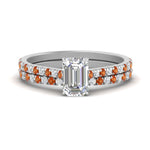 Load image into Gallery viewer, french-pave-emerald-cut-petite-orange-sapphire-wedding-ring-set-in-FD9918EMGSAORANGLE3-NL-WG-B1
