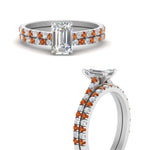 Load image into Gallery viewer, french-pave-emerald-cut-petite-orange-sapphire-wedding-ring-set-in-FD9918EMGSAORANGLE3-NL-WG-B1
