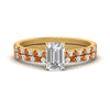 Load image into Gallery viewer, french-pave-emerald-cut-petite-orange-sapphire-wedding-ring-set-in-FD9918EMGSAORANGLE3-NL-YG-B1