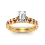 Load image into Gallery viewer, french-pave-emerald-cut-petite-orange-sapphire-wedding-ring-set-in-FD9918EMGSAORANGLE3-NL-YG-B1
