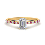 Load image into Gallery viewer, french-pave-emerald-cut-petite-pink-sapphire-engagement-ring-in-FD9918EMRGSADRPIANGLE3-NL-YG