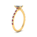Load image into Gallery viewer, french-pave-emerald-cut-petite-pink-sapphire-engagement-ring-in-FD9918EMRGSADRPIANGLE3-NL-YG