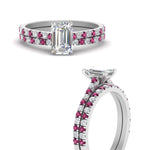 Load image into Gallery viewer, french-pave-emerald-cut-petite-pink-sapphire-wedding-ring-set-in-FD9918EMGSADRPIANGLE3-NL-WG-B1
