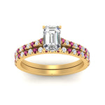 Load image into Gallery viewer, french-pave-emerald-cut-petite-pink-sapphire-wedding-ring-set-in-FD9918EMGSADRPIANGLE3-NL-YG-B1
