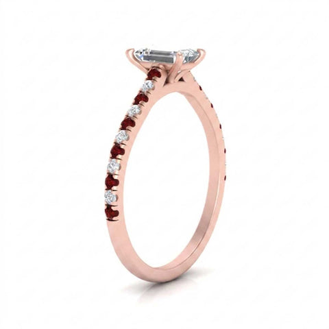 French Pave Emerald Cut Cathedral Engagement Ring