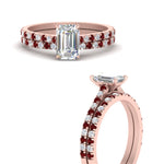 Load image into Gallery viewer, french-pave-emerald-cut-petite-ruby-wedding-ring-set-in-FD9918EMGRUDRANGLE3-NL-RG-B1
