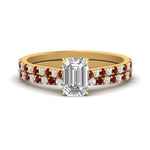 Load image into Gallery viewer, french-pave-emerald-cut-petite-ruby-wedding-ring-set-in-FD9918EMGRUDRANGLE3-NL-YG-B1
