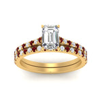 Load image into Gallery viewer, french-pave-emerald-cut-petite-ruby-wedding-ring-set-in-FD9918EMGRUDRANGLE3-NL-YG-B1

