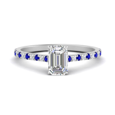 French Pave Emerald Cut Cathedral Engagement Ring