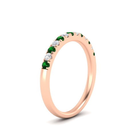 french-pave-half-eternity-0.25-carat-diamond-band-with-emerald-in-rose-gold-FD9331ROBGEMGRANGLE2-0.25CT-NL-RG