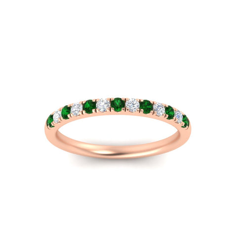 french-pave-half-eternity-0.25-carat-diamond-band-with-emerald-in-rose-gold-FD9331ROBGEMGRANGLE5-0.25CT-NL-RG