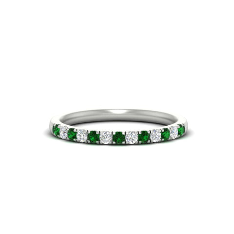 french-pave-half-eternity-0.25-carat-diamond-band-with-emerald-in-white-gold-FD9331ROBGEMGR-0.25CT-NL-WG