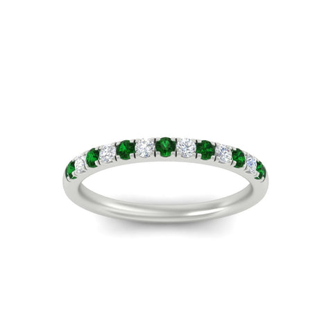 french-pave-half-eternity-0.25-carat-diamond-band-with-emerald-in-white-gold-FD9331ROBGEMGRANGLE5-0.25CT-NL-WG