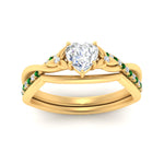 Load image into Gallery viewer, french-pave-heart-contour-emerald-wedding-band-in-yellow-gold-FD9986B1HTGEMGR-NL-YG
