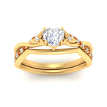 Load image into Gallery viewer, french-pave-heart-contour-orange-sapphire-wedding-band-in-yellow-gold-FD9986B1HTGSAOR-NL-YG
