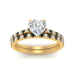 Load image into Gallery viewer, french-pave-heart-petite-black-diamond-wedding-ring-set-in-FD9918HTGBLACKANGLE3-NL-YG-B1
