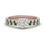 Load image into Gallery viewer, french-pave-heart-petite-emerald-wedding-ring-set-in-FD9918HTGEMGRANGLE3-NL-RG-B1
