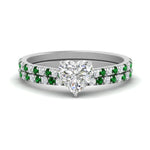 Load image into Gallery viewer, french-pave-heart-petite-emerald-wedding-ring-set-in-FD9918HTGEMGRANGLE3-NL-WG-B1
