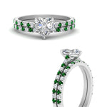 Load image into Gallery viewer, french-pave-heart-petite-emerald-wedding-ring-set-in-FD9918HTGEMGRANGLE3-NL-WG-B1
