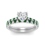 Load image into Gallery viewer, french-pave-heart-petite-emerald-wedding-ring-set-in-FD9918HTGEMGRANGLE3-NL-WG-B1
