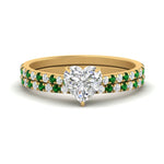 Load image into Gallery viewer, french-pave-heart-petite-emerald-wedding-ring-set-in-FD9918HTGEMGRANGLE3-NL-YG-B1
