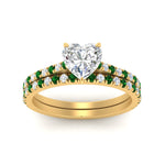 Load image into Gallery viewer, french-pave-heart-petite-emerald-wedding-ring-set-in-FD9918HTGEMGRANGLE3-NL-YG-B1
