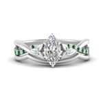 Load image into Gallery viewer, french-pave-marquise-contour-emerald-wedding-band-in-white-gold-FD9986B1MQGEMGRANGLE3-NL-WG
